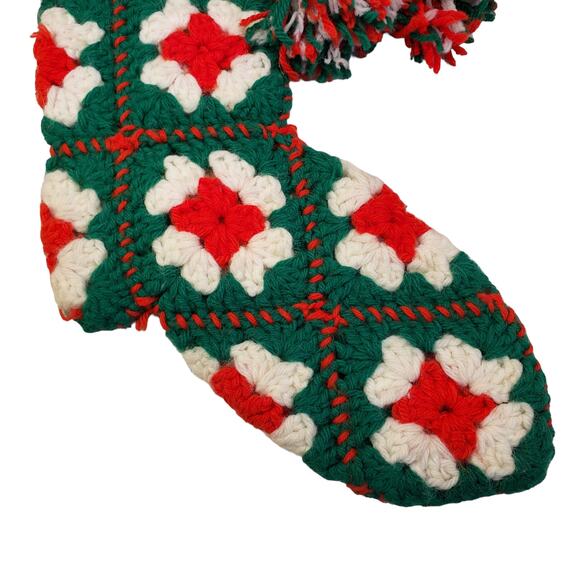 Crocheted Christmas Stocking Granny Square Handmade Vintage Christmas Stocking - Picture 6 of 10